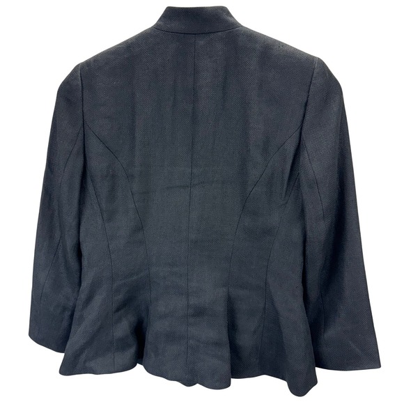 Lauren Ralph Lauren Womens Size 6P Linen Blazer Jacket Black Mandarin Collar - Picture 2 of 3